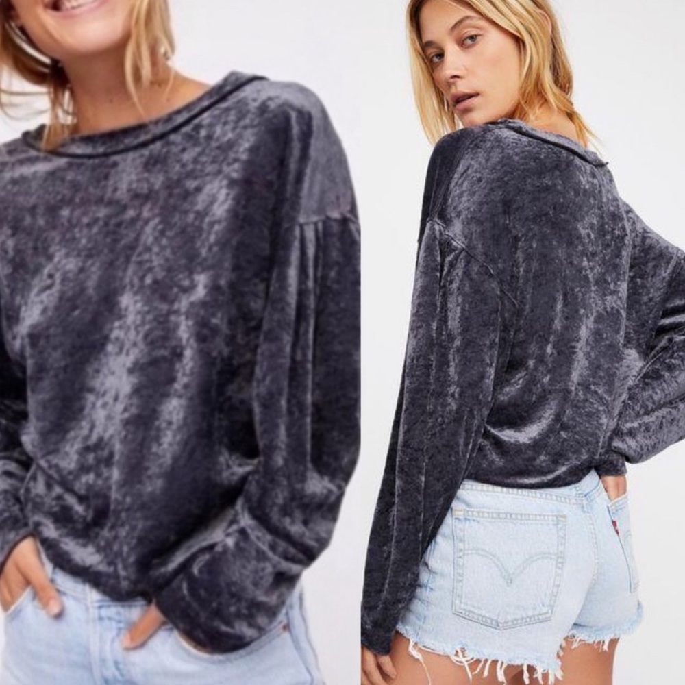 Free People Milan Crushed Velvet Long Sleeve Pullover Size XS Sweatshirt Boho